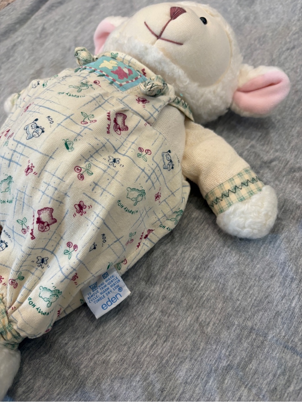 Vintage Eden Way Back When Lamb 14" Plushie w/ Illustrated Tee & Overalls EUC - Picture 4 of 10